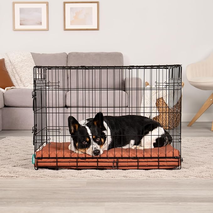 Furhaven Orthopedic Dog Bed – Puffy Quilted Foam Mattress with Removable Washable Cover, Soft & Supportive for Kennels & Crates - Medium, Rust