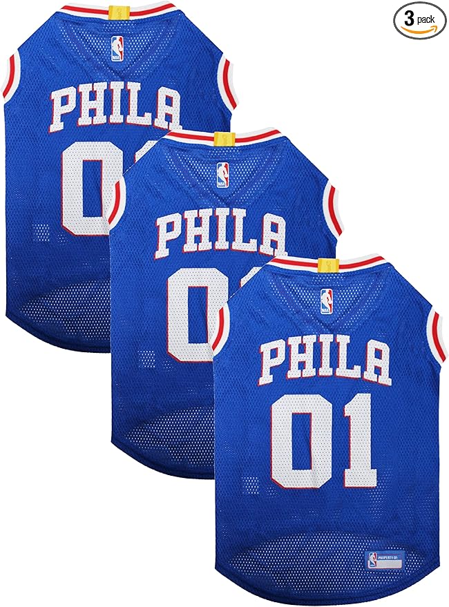 NBA Philadelphia 76ERS Dog Jersey, X-Small - Tank Top Basketball Pet Jersey (Pack of 3)