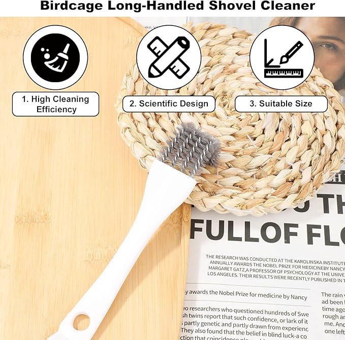 Penitue 4pcs Bird Cage Brush with 1 Scraper, Long Handle Bird Cage Shovel Cleaner for Cleaning Kennels Perches Parrot Parakeet Pet Accessories
