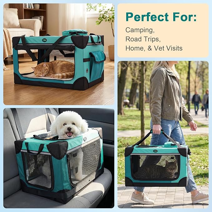 Ownpets Extra Large Cat Carrier for 2 Cats Small Dogs, 24 Inches Collapsible Soft Dog Crate for Car Travel, Portable Pet Carrier with Soft Mat