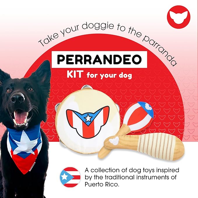Toy Doggie Puerto Rican Flag Squeaky Pet Toys | Instrument-Inspired Perrandeo Kit – 3-Pack Toys for Dogs and Cats | Durable & Engaging for All-Day Play | 9”H x 7”W