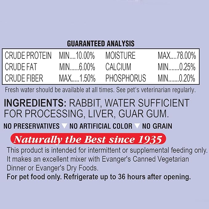 Evanger's Complements Rabbit for Dogs & Cats – 24 Count, 6 oz Each – Single-Protein Formula Cooked in Broth – Grain & Gluten Free – Wet Dog & Cat Food