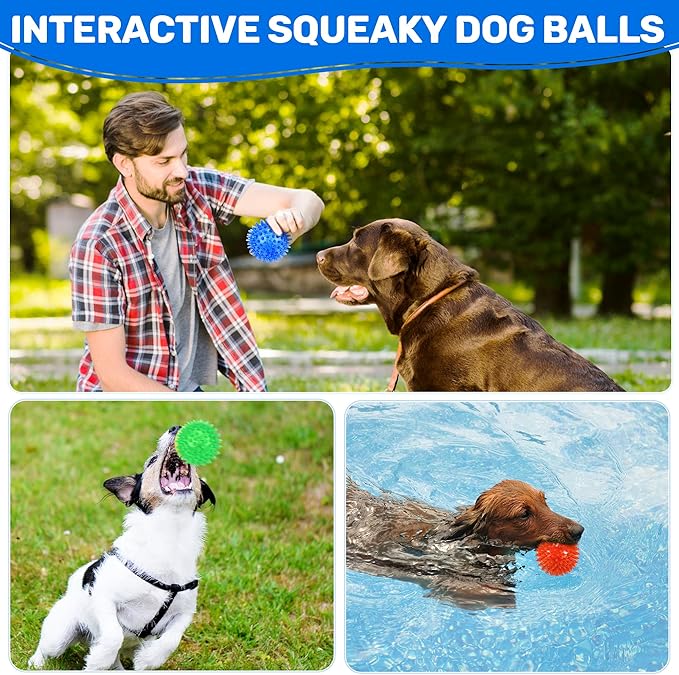 6 Pack 2.5" Light Up Squeaky Dog Balls, Spiky Dog Toy Balls for Puppy Small,Medium Dogs