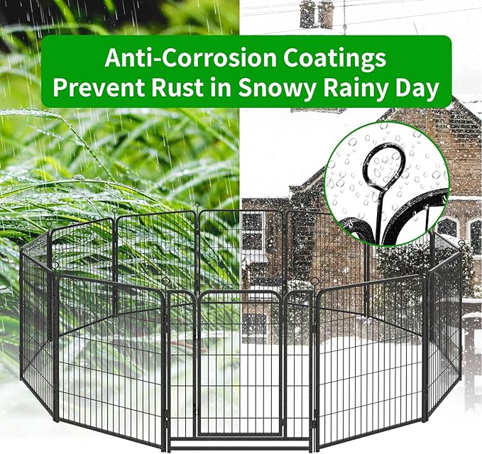 Kfvigoho Dog Playpen Outdoor Extra Wide 24 Piece Panels Heavy Duty Dog Fence 50" Height Anti-Rust with Doors Portable for RV Camping Yard, Total 63FT, 316 Sq.ft, Snowy Black