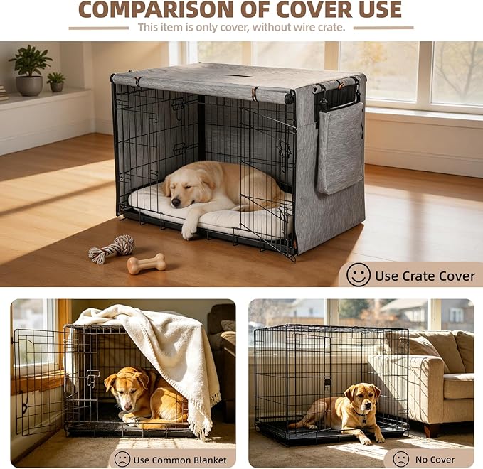 Dog Crate Cover 42 Inch, Heavy Duty Waterproof 600D Oxford Kennel Cover for Wire Cages with 1/2/3 Doors, Privacy Pet Cover with Storage Bag - Machine Washable, Indoor/Outdoor,Gray