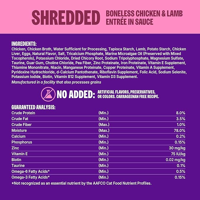 Wellness CORE Signature Selects Shredded Adult Canned Wet Cat Food, Natural, Protein Rich, Grain Free, Chicken and Lamb Entrée Recipe, 5.3 oz, Pack of 12 Cans