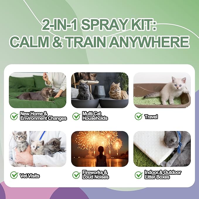 Cats Calming & Litter Training Spray Kit – 2-Pack 150ml Duo, Cat Training Spray with Catnip Calm & Cat Litter Attractant, Helps Stop Cats from Urinating in House, Safe Behavior Aid