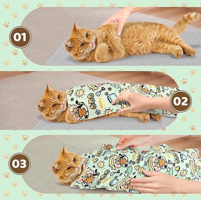 27.6" Cat Grooming Wrap for Cutting Nails, Corn Pattern Self-Adherent Fabric Wrap for Cats, Anti-Scratch Anti-Escape Multifunctional Cat Swaddle Tool for Teeth Brushing, Ear Cleaning