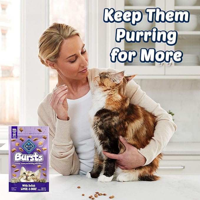 Blue Buffalo Bursts Crunchy & Creamy Cat Treats, Great for Training, Delish Liver & Beef, 5-oz Bag (Pack of 2)