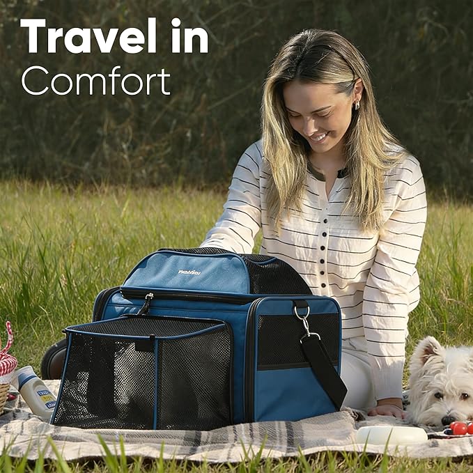 FUKUMARU Expandable Pet Carrier for Cat, 18x11x11 Large Cat Carrier Soft, Collapsible Airline Approved Dog Carrier, Ventilate Cat Travel Carrier with Durable Mesh, Escape-Proof Small Dog Carrier, Blue