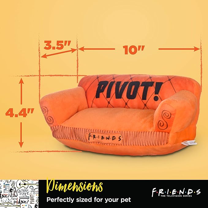 Friends the TV Show Dog Toy, Orange Sofa Pivot Couch from Friends TV Show Stuffed Animal Dog Toy, Merchandise Plush Dog Toy, 10"
