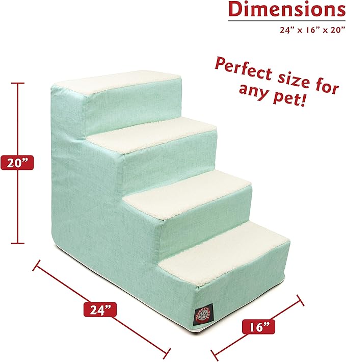 Majestic Pet 4 Step Portable Dog Stairs for Small Dogs to get on Bed Supports 25 lbs or Less – Dog Steps for High Bed with Machine Washable Cover – Pet Stairs for Cats Jackson Heathered Mint Teal