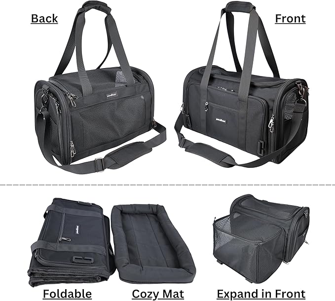 Crash-Tested Expandable Cat Carrier & Small Dog Car Seat - CPS Certified for Crash Protection & Safe Pet Travel.