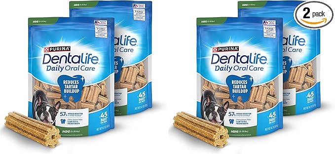 Dentalife Daily Oral Care Dog Treats for Small Dogs 5-20 lbs.,Chewy Dental Treat to Freshen Breath and Fight Tartar,Chicken Flavor,14.7 oz. Each,90 Chews - 2 x 45 ct. Pouch, 90 Count(Pack of 2)