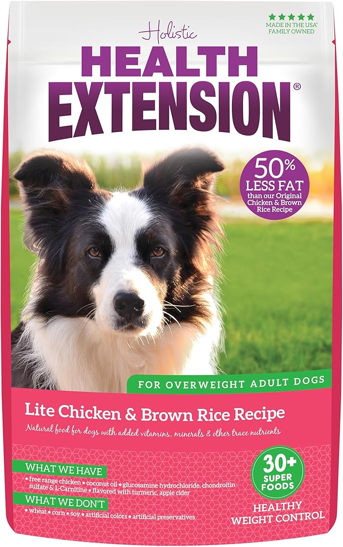 Health Extension Lite Chicken & Brown Rice Dry Dog Food, Low Fat Formula Supports Healthy Weight, with Probiotics & Superfoods for Digestion & Coat Health (15 lb)