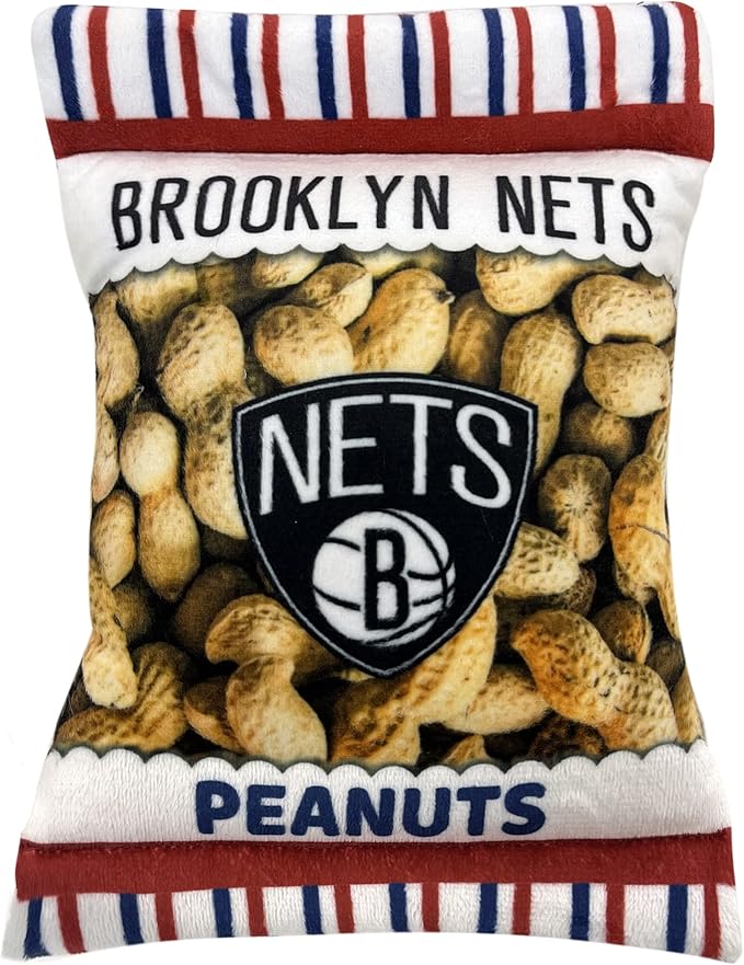 NBA Brooklyn Nets Crinkle FINE Plush Dog & CAT Squeak Toy - Cutest Stadium Peanuts Snack Plush Toy for Dogs & Cats with Inner Squeaker & Beautiful Baseball Team Name/Logo