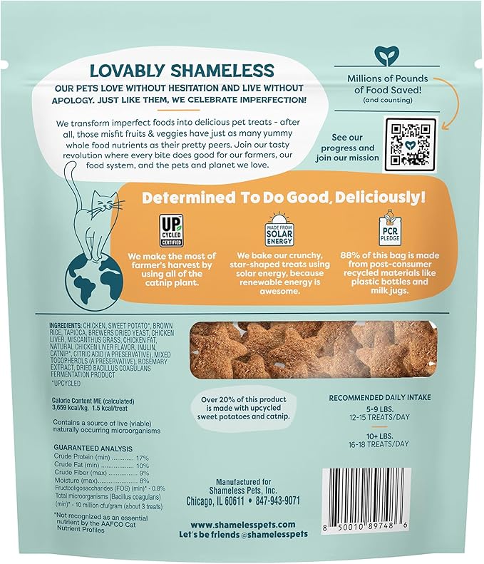 Shameless Pets Crunchy Cat Treats - Catnip Treats for Cats with Digestive Support, Kitten Treats with Real Ingredients, Natural & Healthy Flavored Feline Snacks - Catnip N Chill Chicken Liver, 12 oz