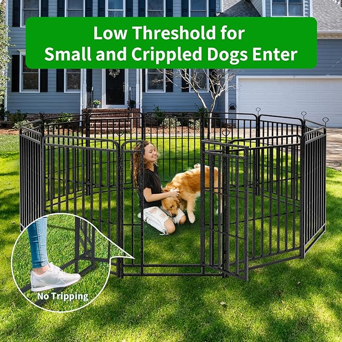 Kfvigoho Heavy Duty Dog Playpen: 16 Steel Panels 47" Height, Square Steel Pipe with Reinforced Crossbars, 36FT 103 Sq.ft Portable Fence for Yard RV Camping, Snowy Black