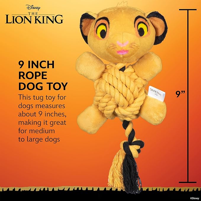 Disney for Pets The Lion King Simba Knotty Rope Pet Toy with Squeaker, 9in Dog Toys | Rope Tug Toy for Dogs Inspired by Simba of The Lion King