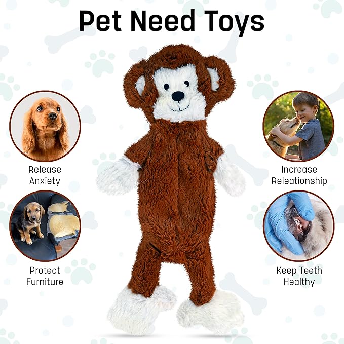 FGA MARKETPLACE Monkey Flat NO Stuffing NO Squeak Plush Dog Toy, Funny Style Will Entertain Your Pet for Hours, Recommended for Small and Medium Dog 21 INCH Long