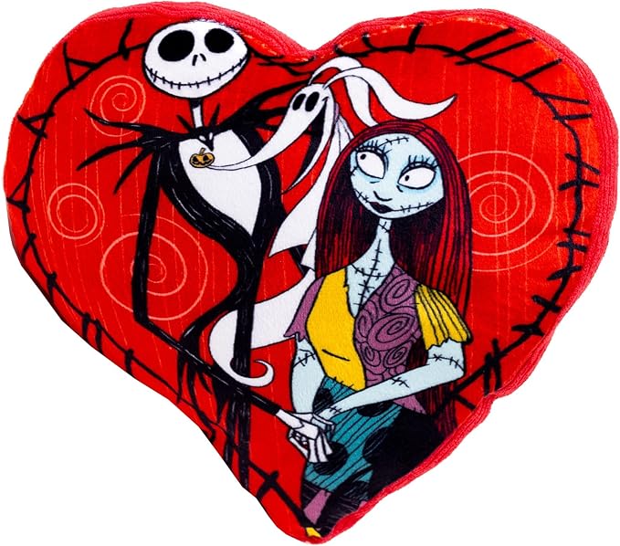 Buckle-Down Disney Squeaky Plush Dog Toy for Large, Medium & Small Dogs, The Nightmare Before Christmas Jack and Sally Heart Pose, 3.0" x 7.5"