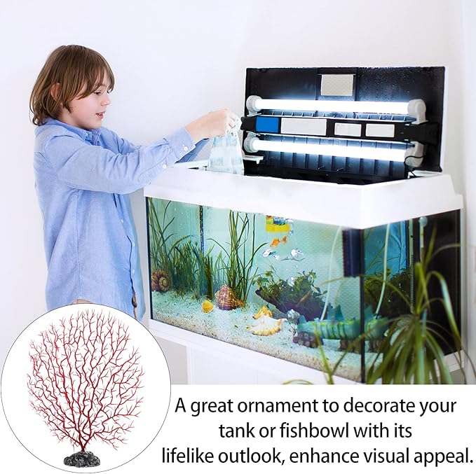 POPETPOP Aquarium Decor Simulated Sea Fan Coral Branches Medium Size 9.05X7.87X1.81In Artificial Fish Tank Plants 2 Pieces Natural Shelter for Aquatic Pets