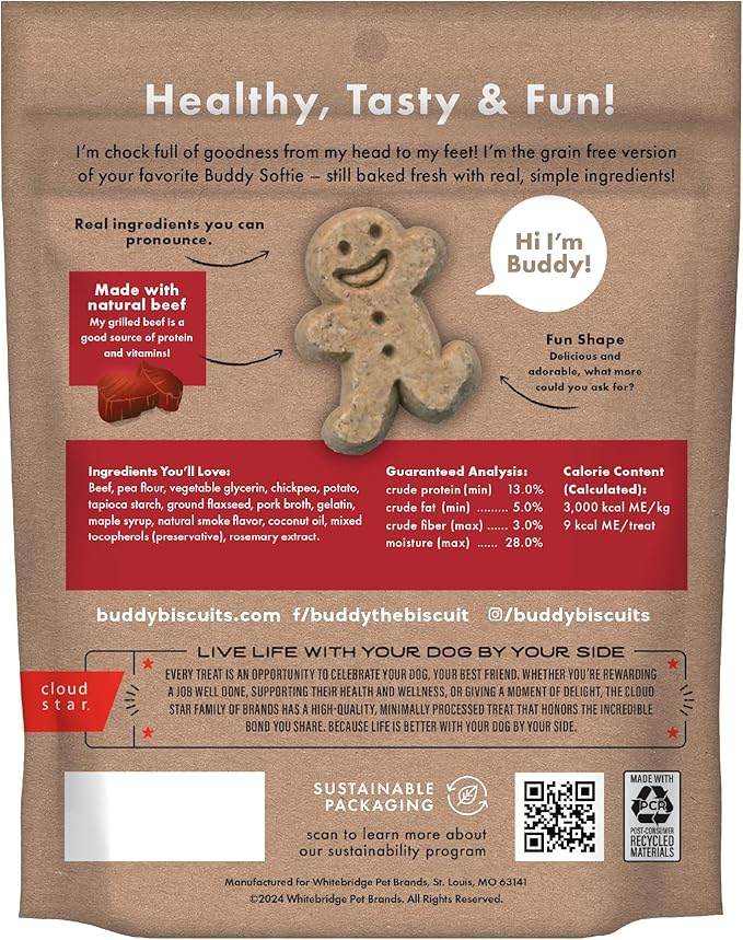 Buddy Biscuits Softies Soft & Chewy Grain Free Dog Treats, Beef, 5 oz. Pouch