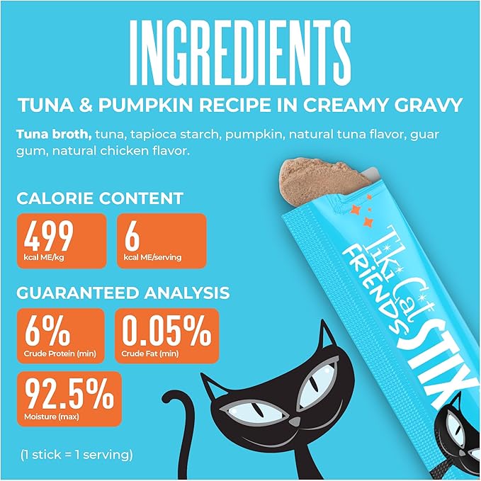 Tiki Cat Friends Stix Mousse Treats, Single Serve Lickable Treat or Dry Food Topper, with Tuna & Pumpkin in Gravy, 1.6 oz. Pouch