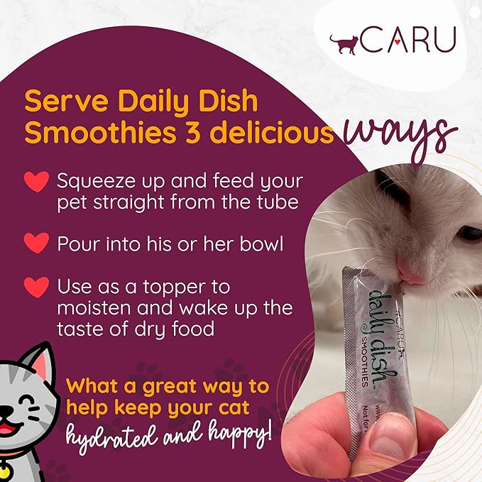 Caru - Daily Dish Smoothies - Lickable Tuna & Salmon Cat Treat - 4 Pouches per Pack - Pack of 12 (48 Total Pouches, 0.5 oz Each)