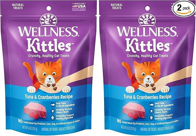 Wellness Kittles Natural Grain Free Cat Treats, Tuna & Cranberries, 6-Ounce Bag (Pack of 2)