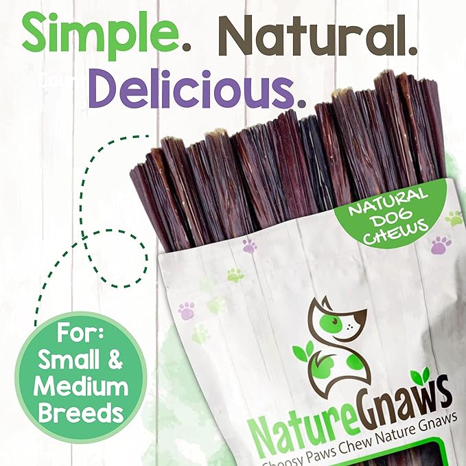 Nature Gnaws Beef Gullet Sticks for Dogs 5-6" (15 Count) - Natural Beef Jerky Stick Dog Chew Treats - Rawhide Free