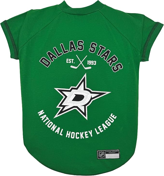 NHL Dallas Stars Tee Shirt for Dogs & Cats, Large. - Are You A Hockey Fan? Let Your Pet Be An NHL Fan Too!