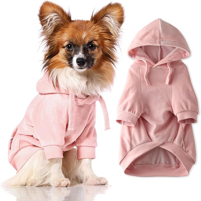 Pet Passion Cooper II Organic Cotton Velour Dog Hoodie Pet Coat for Small, Medium and Large Dogs, Pink, X-Small