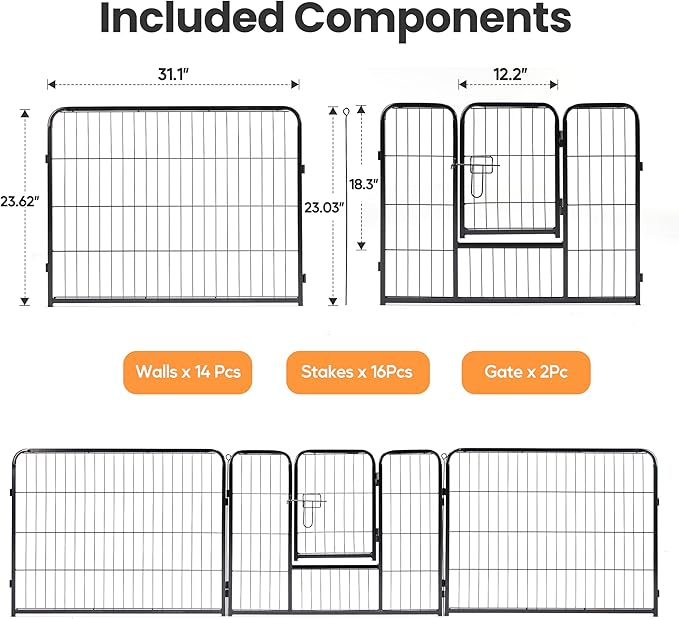 Simple Deluxe Dog Playpen Outdoor Indoor, 24 Inch 16 Panels Dog Fence for Small Dogs Puppy, Perfect Dog Pen for Camping, Yard, RV, Garden Fence, Black