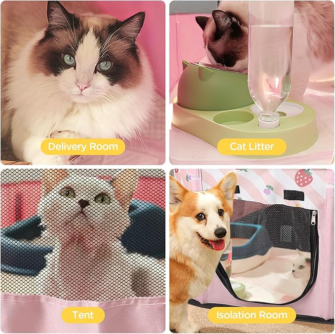 Foldable Pet Playpen, Portable Dog Cat Kennel Cage, Indoor/Outdoor Pop up Pet Tent Fence, Rectangle Delivery Room Pets Tent for Puppy Dog Kitten Cat