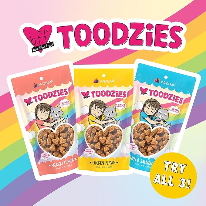 Weruva BFF Toodzies, Salmon Crunchy Cat Treats, 2oz Bag (Pack of 2)