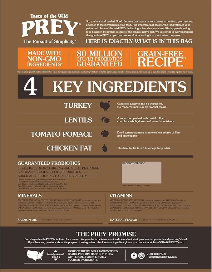Taste of the Wild Prey Turkey Limited Ingredient Recipe Dry Dog Food 8 lb