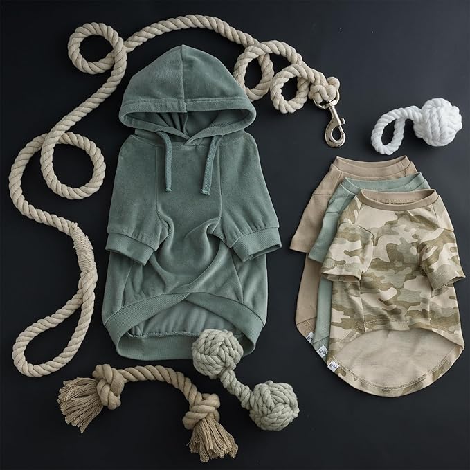 Pet Passion Cooper II Organic Cotton Velour Dog Hoodie Pet Coat for Small, Medium and Large Dogs, Sage, X-Large (55-80 lbs)