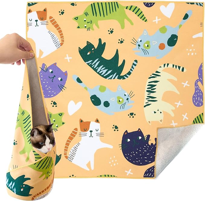 17.7'' Cat Grooming Wrap for Cutting Nails Self-Adhesive Soft Polyester Fabric Swaddle Wrap for Cats Anti-Scratch Anti-Escape Restraint for Nail Clipping Pet Cleaning and Beauty (Versatile Cat,M)