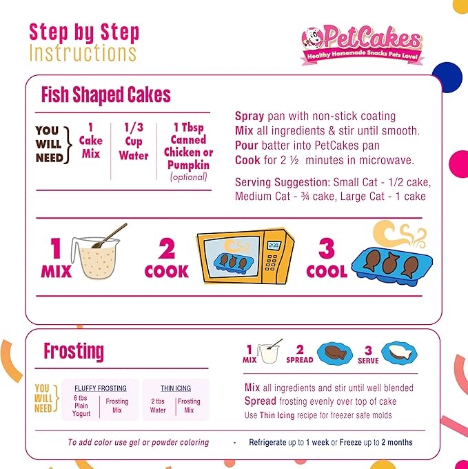 PetCakes Birthday Treat Mix Refills for Cats - Make Healthy Cakes - Includes 1 Cake Mix, 1 Frosting & Candle, Cheese Flavor - Net Wt. 3oz