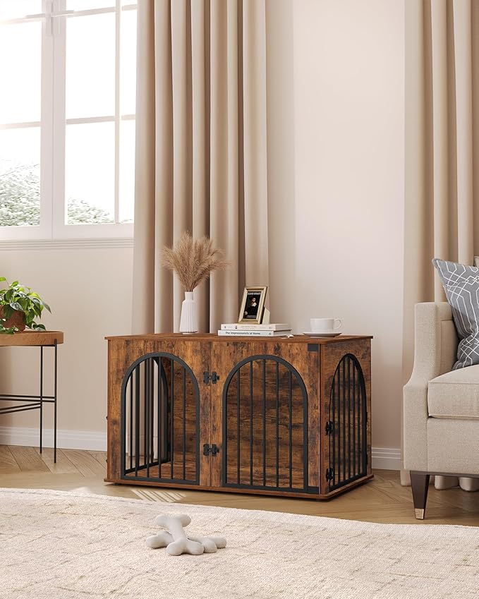 Hzuaneri 39.4" Wooden Dog Crate Furniture, Indoor Dog Kennel Dogs Cage for Small/Medium/Large Dogs, Heavy Duty Dog Crates Decorative Pet House End Side Table TV Stand, Rustic Brown DFC84101B