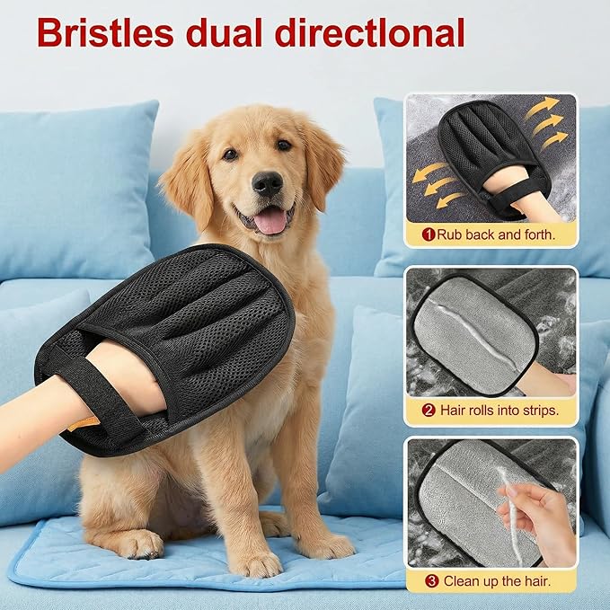 Pet Hair Removal Glove, 2Pcs Upgraded Five-Finger Electrostatic Hair Remover Glove, Reusable Pet Hair Remover Tool for Laundry, Couch, Carpet, Car Seat & Furniture