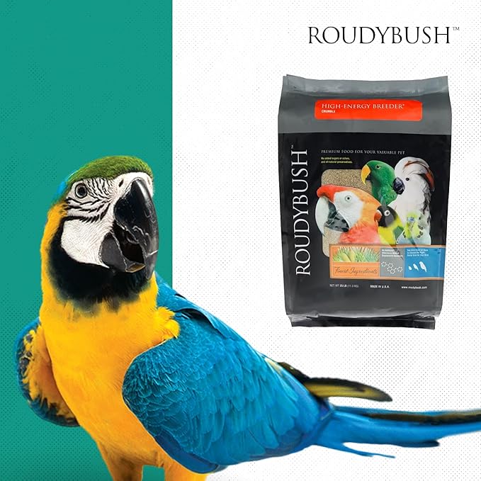 Roudybush High Energy Breeder Food for Breeding & Weaning Birds - Scientifically Formulated Bird Feed - Bird Food Pellets w/ Corn, Wheat, Soy - Nutritious & Healthy Feed for Birds (Crumble, 25lb)