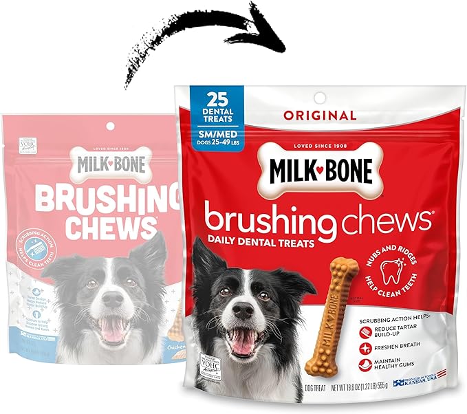 Milk-Bone Brushing Chews Original Chicken Flavor Daily Dental Dog Treats, Small/Medium, 19.6 Oz. Bag (Pack of 5)
