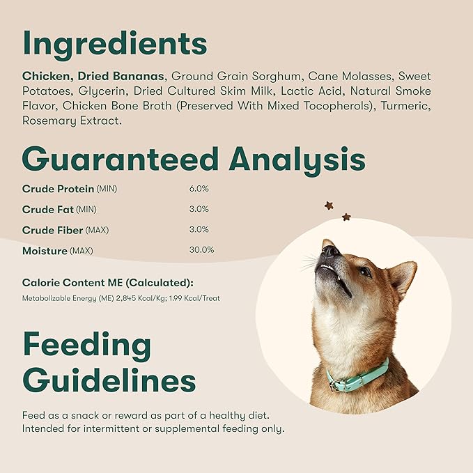 Jinx Chicken & Banana Training Treats for Dogs and Puppies, Low-Calorie, All Natural, Slow-Smoked Real Chicken, No Fillers 4oz, 6 Pack