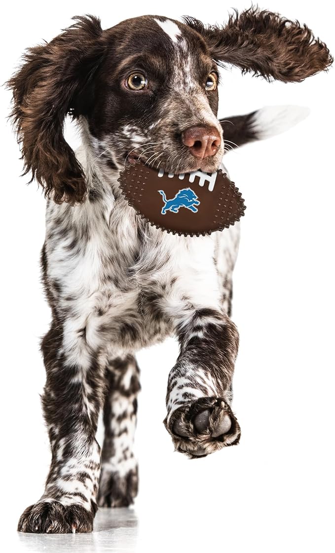 NFL Detroit Lions Mega- Chew Hard Nylon Bacon-Flavored Dog Bone Football Chew Toy Interactive Tasty Fun Dog Chewy Toys Indestructible Strong Durable Tough Pet Biting Playtoy for Aggressive Chewers