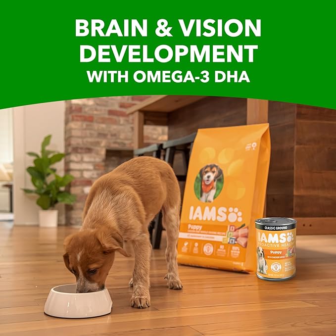 IAMS Proactive Health Puppy Wet Dog Food, Classic Ground Dog Wet Food, with Chicken and Rice, 13 oz. Cans 12 Count (Pack of 2)