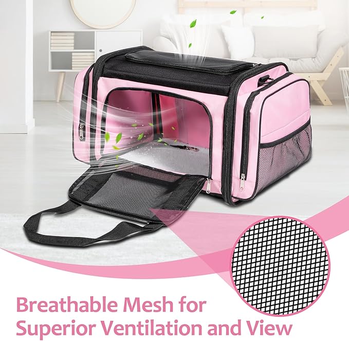 Discala Large Cat Carrier for 2 Cats, Pet Carrier, Dog Carrier for Small Dogs, Cat Carrier Soft, Collapsible Large Pet Carrier for Traveling Indoor and Outdoor Uses - Pink 23"x13"x13"