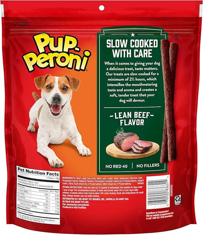 Pup-Peroni Dog Treats, Lean Beef Flavor, 22.5 Ounce, Made with Real Beef, 90% Fat Free (Pack of 4)