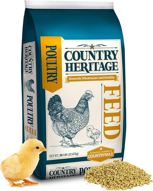 Country Heritage Chick Starter Grower Feed 50lbs - Non-Medicated Complete Nutrition Crumble for Baby Chickens Turkeys Ducks Geese, 18% Protein